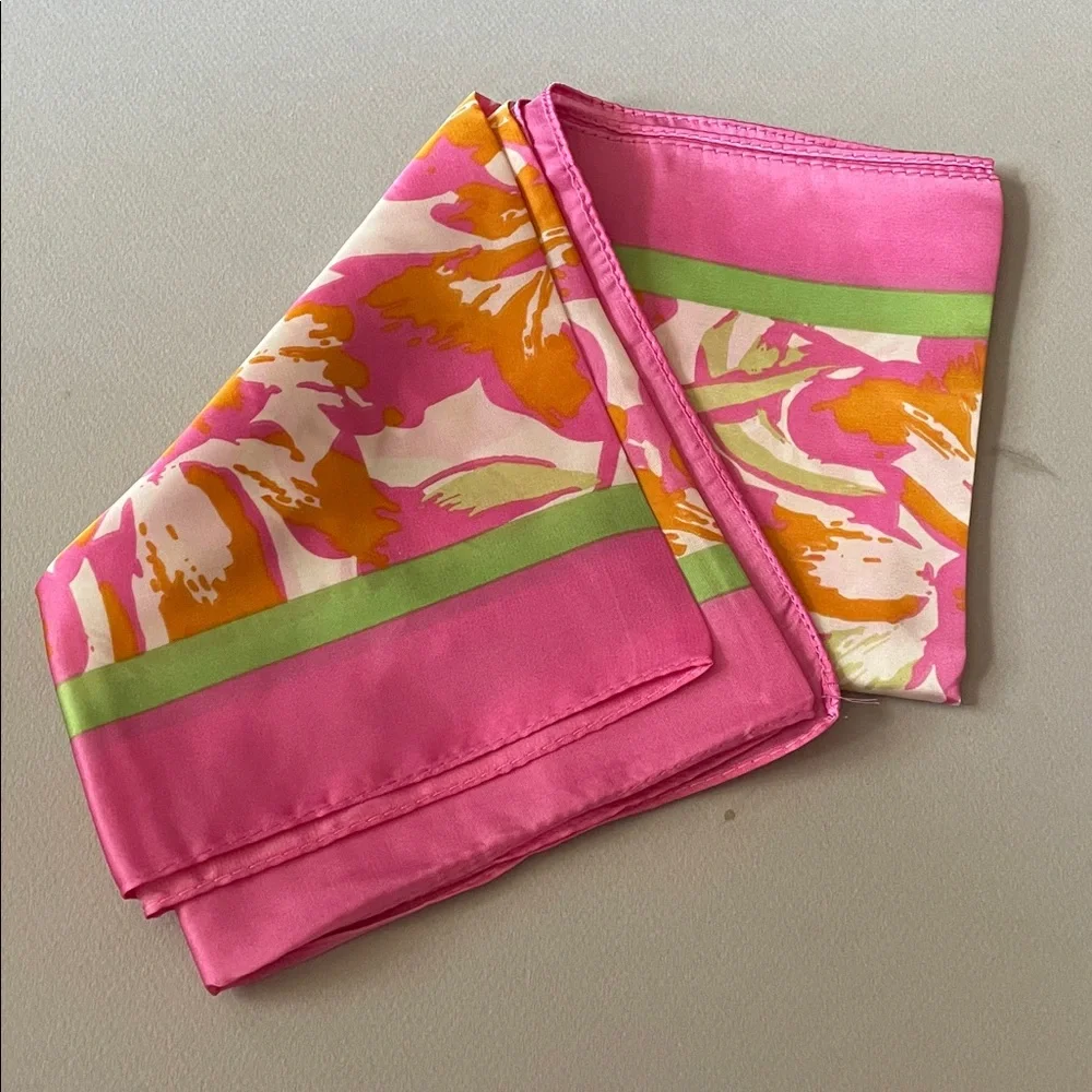 Free People Pink and Orange Floral Silk Headscarf